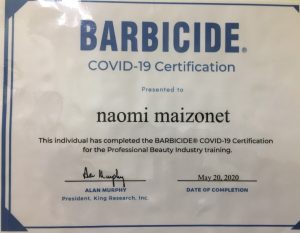 Barbicide Covid-19 Certification Naomi Maizonet						
